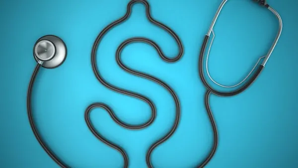 Stethoscope shaped like a dollar sign, representing healthcare cost visibility, cost accounting, financial performance, and strategic healthcare decision-making.